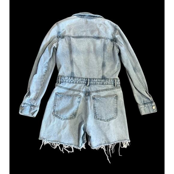 Zara Denim Long Sleeve Jean Romper Raw Hem Light Wash Blogger Fav Women’s Medium - Picture 5 of 9